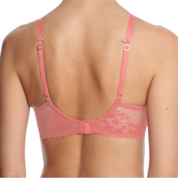 Natori 36DDD Cherry Blossom Peach Rose Pink Lace Plunge Bra - Picture 8 of 9